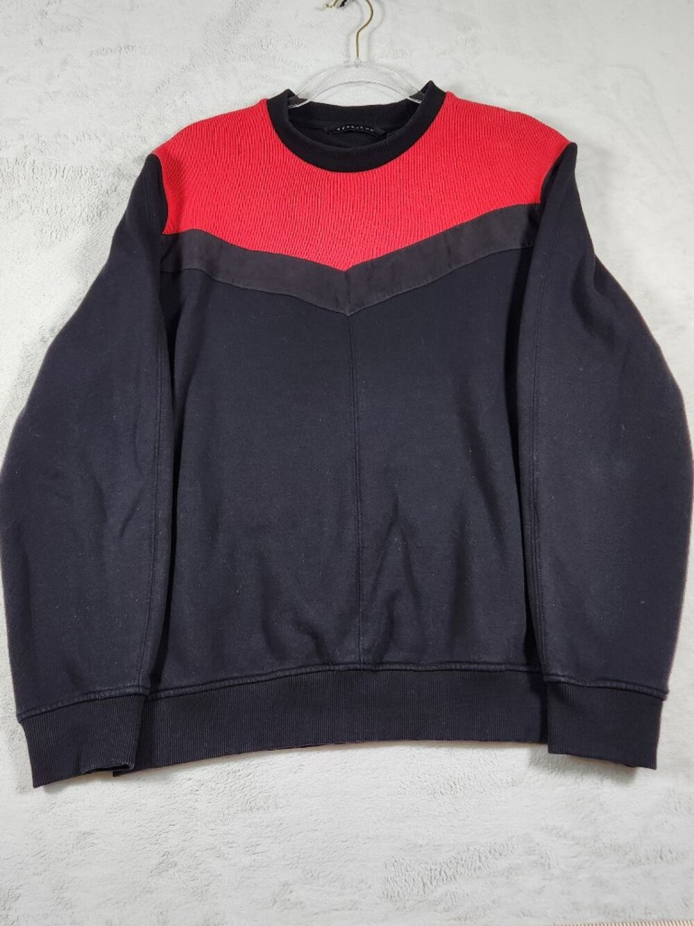 Sean John Sweatshirt Mens XL Black Red Colorblock Faux Suede Stripe Pullover